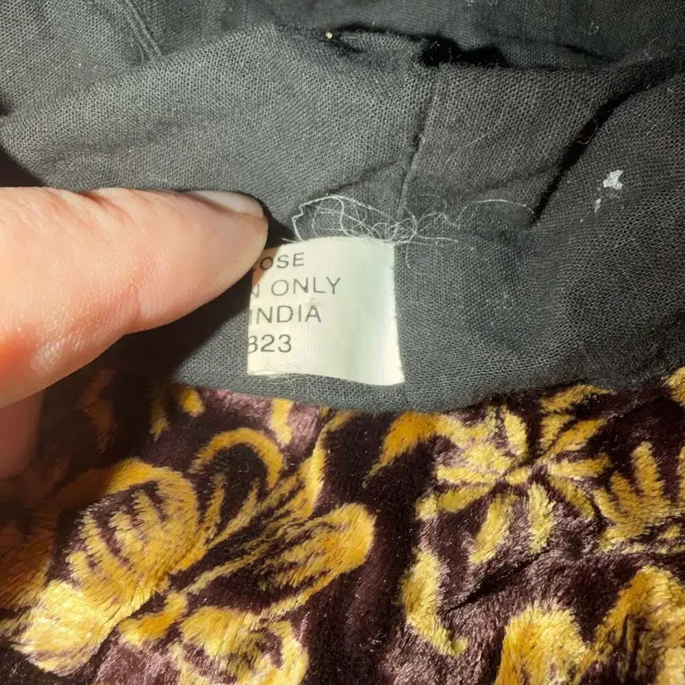 Y2K Brown Gold Floral Velvet Bucket Hat Soft Viscose Made in India - Picture 5 of 6
